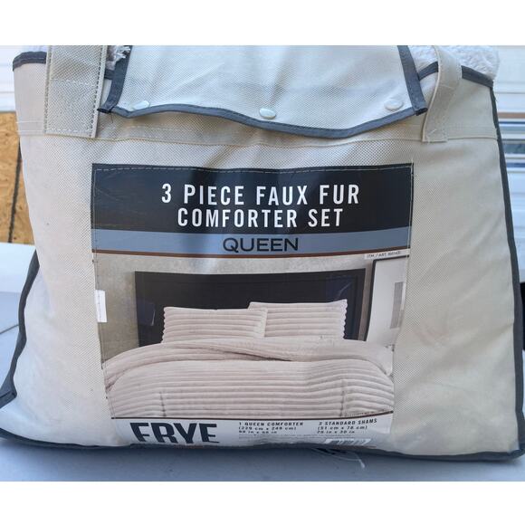 FRYE 2” Jacquard Channel, Faux Fur Comforter Set Cream - Picture 3 of 5